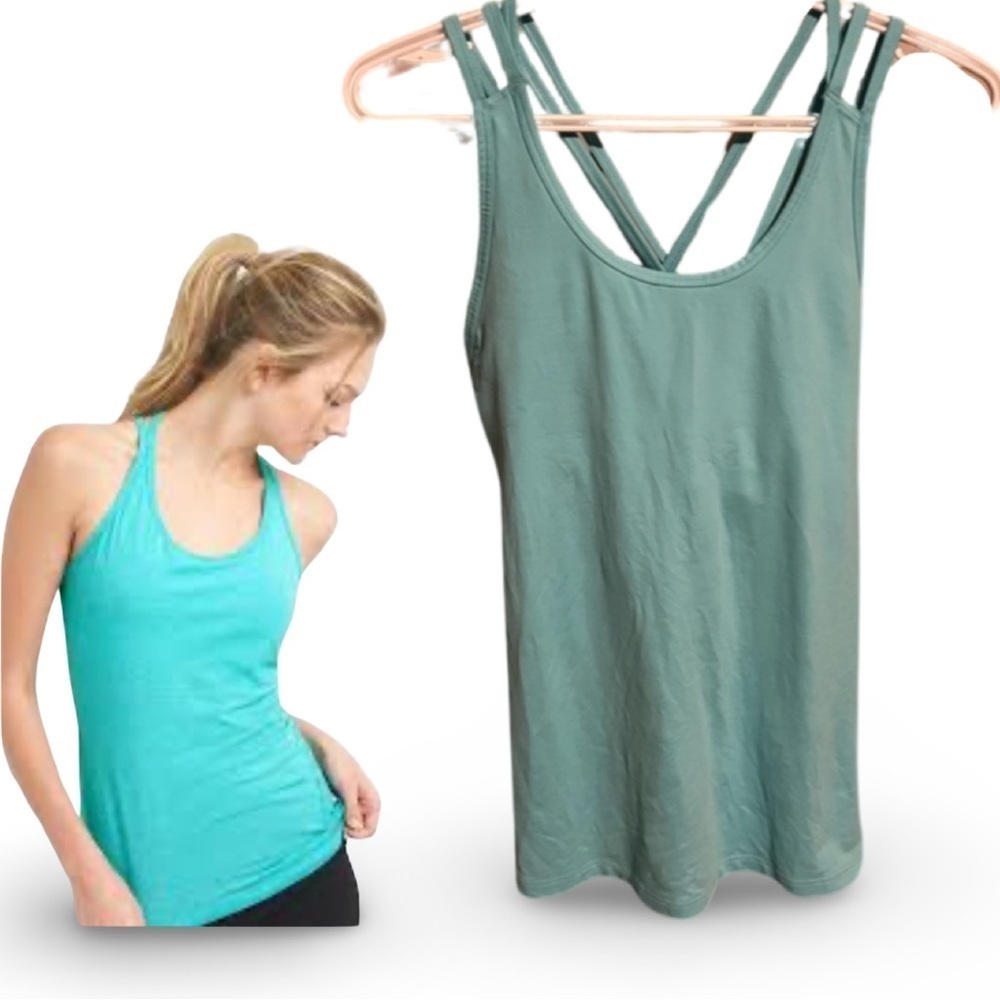 Gap Gapfit Breathe Blue Strappy Tank Built In Bra Size Small Yoga Athleisure